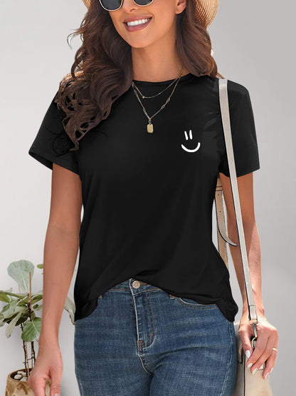 Smile Graphic Round Neck Short Sleeve T-Shirt - Fashion Finder Hub