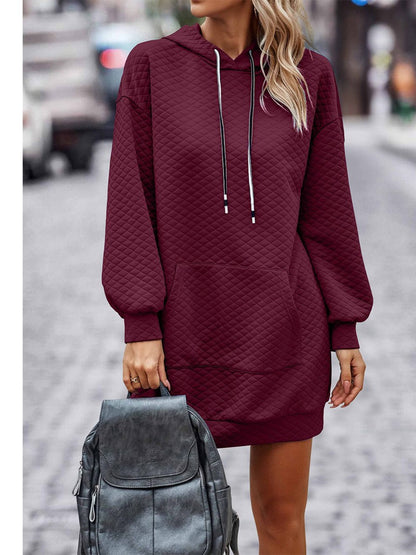 Textured Drawstring Tunic Hoodie - Fashion Finder Hub