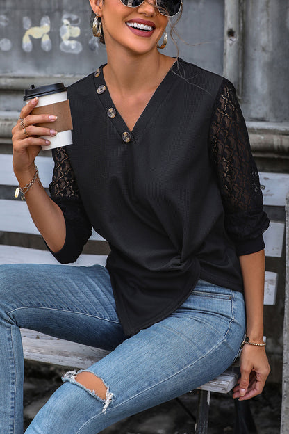 Twisted Decorative Button Long Sleeve T-Shirt - Fashion Finder Hub