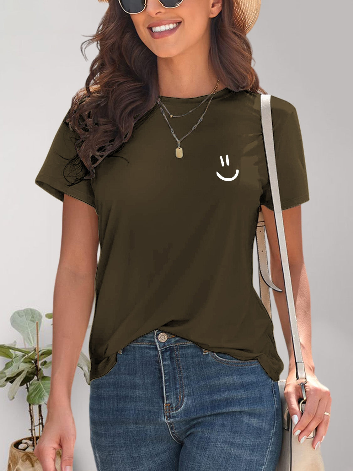 Smile Graphic Round Neck Short Sleeve T-Shirt - Fashion Finder Hub
