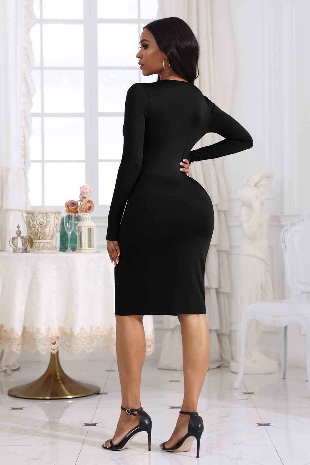 Cutout Twisted Long Sleeve Dress - Fashion Finder Hub