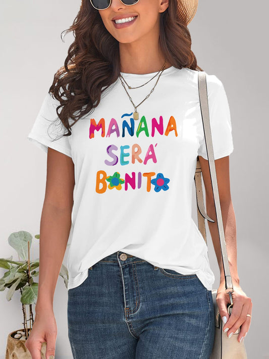 Letter Graphic Round Neck Short Sleeve T-Shirt - Fashion Finder Hub