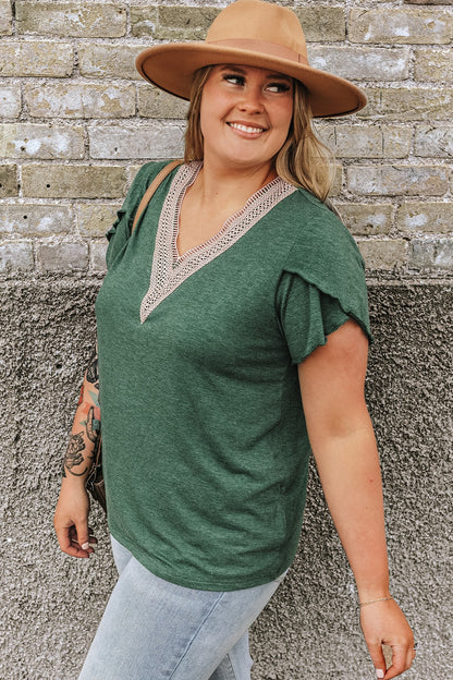 Plus Size V-Neck Petal Sleeve Blouse - Fashion Finder Hub