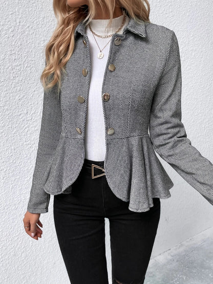 Ruffle Hem Collared Blazer - Fashion Finder Hub
