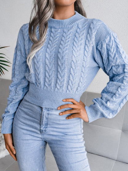 Cable-Knit Round Neck Sweater - Fashion Finder Hub