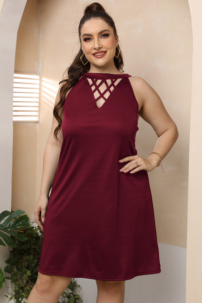 Plus Size Cutout Round Neck Sleeveless Dress - Fashion Finder Hub