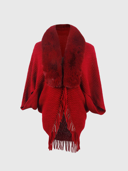 Open Front Fringe Hem Poncho - Fashion Finder Hub