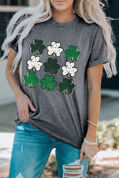 Lucky Clover Round Neck Short Sleeve T-Shirt - Fashion Finder Hub