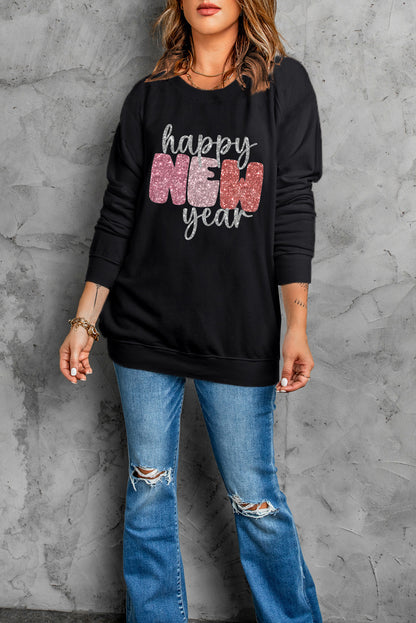HAPPY NEW YEAR Round Neck Sweatshirt - Fashion Finder Hub