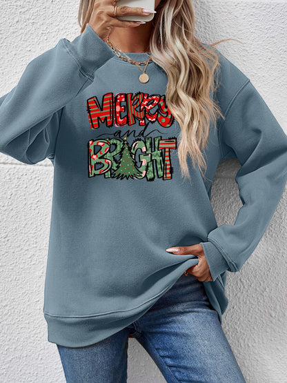 MERRY AND BRIGHT Long Sleeve Sweatshirt - Fashion Finder Hub