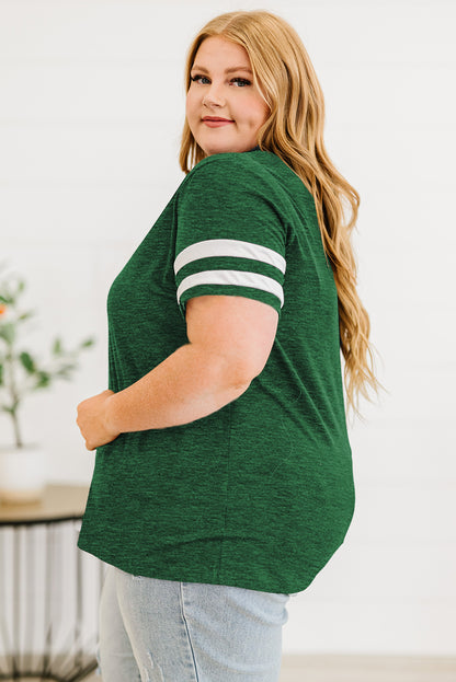 Plus Size Striped V-Neck Tee Shirt - Fashion Finder Hub