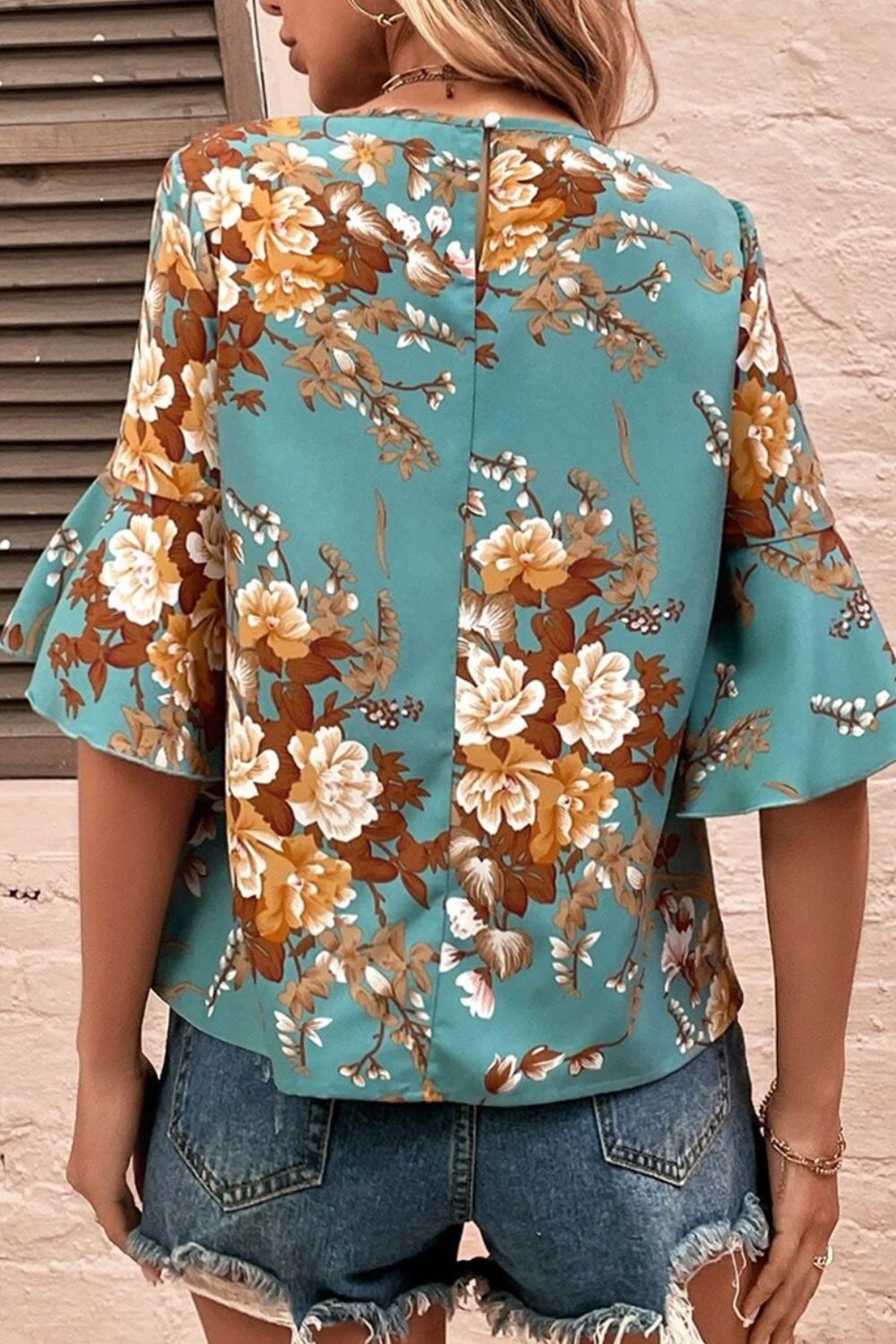 Printed Round Neck Half Sleeve Blouse - Fashion Finder Hub
