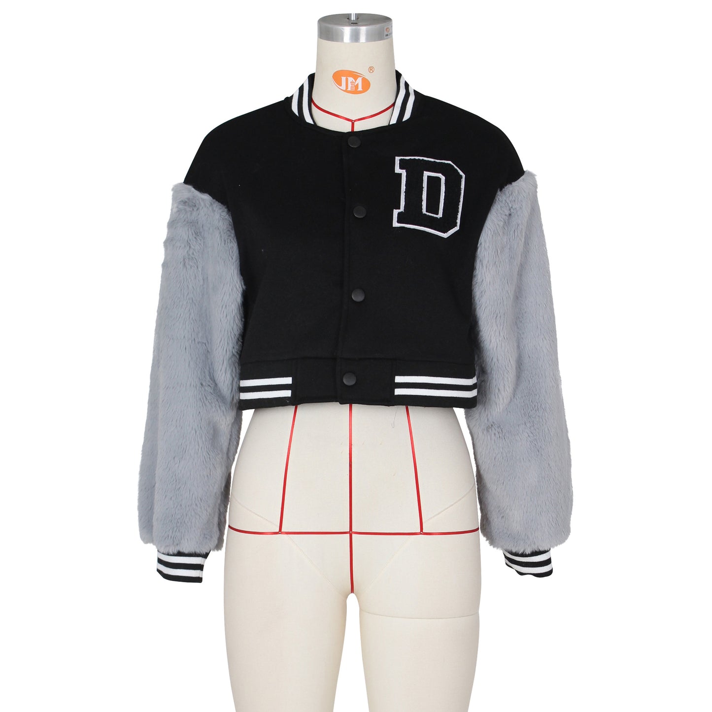 Fashionable Casual Short Baseball Jacket With Fur Sleeves