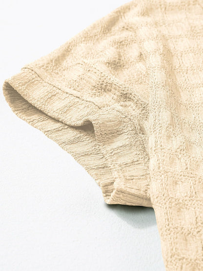 Textured Round Neck Short Sleeve Top - Fashion Finder Hub