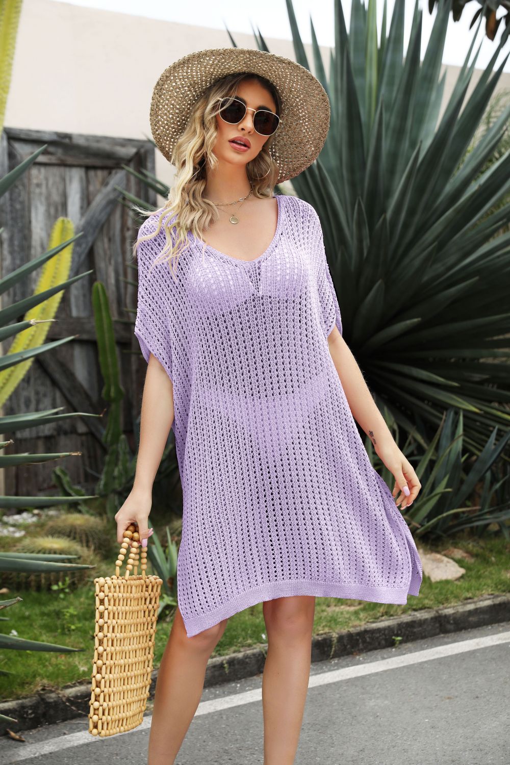 Openwork Side Slit Cover-Up Dress - Fashion Finder Hub