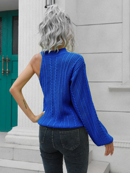Cable-Knit Round Neck Asymmetrical Sweater - Fashion Finder Hub