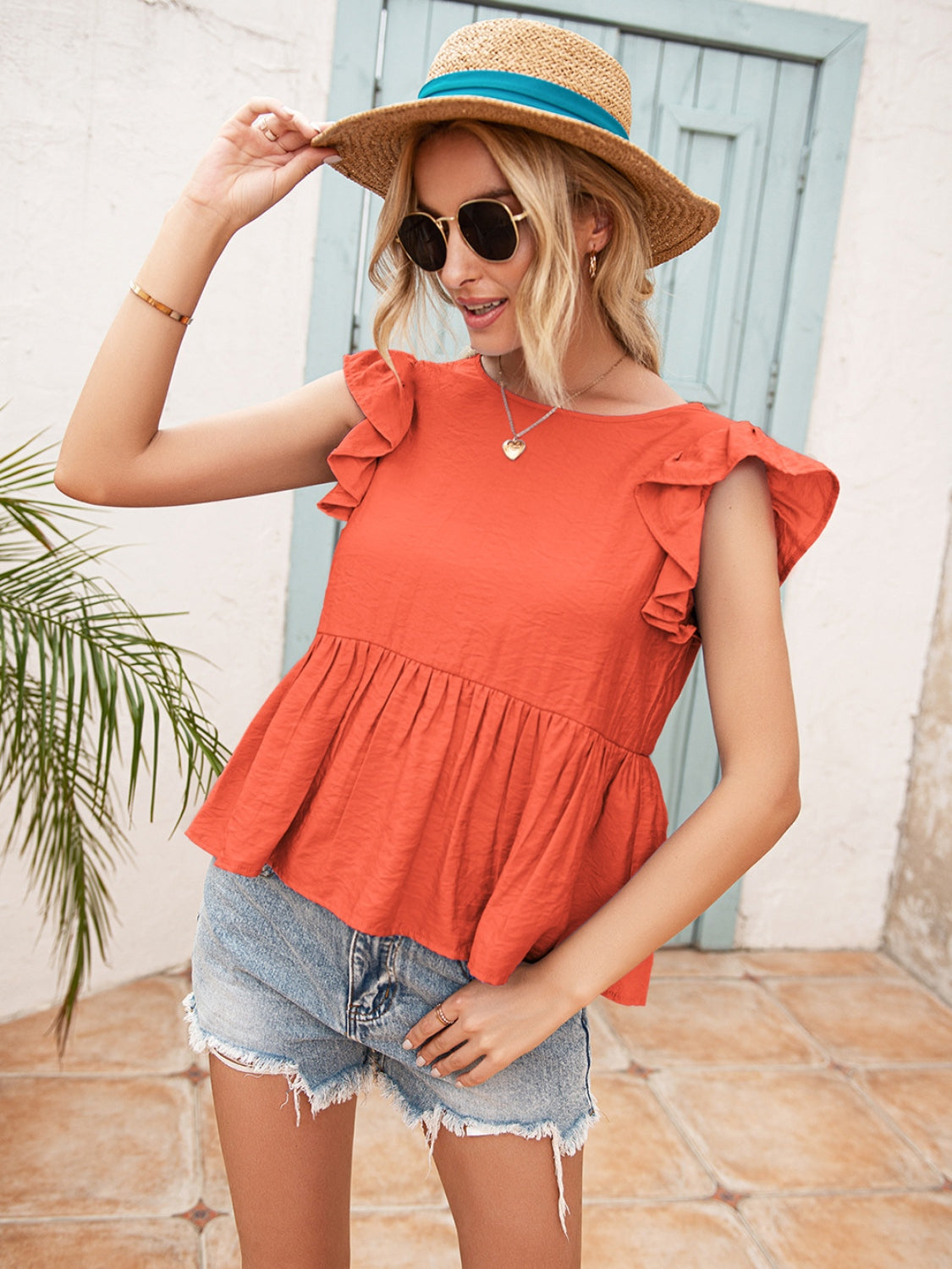 Lace Detail Round Neck Peplum T-Shirt - Fashion Finder Hub