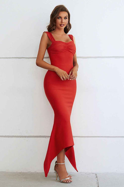 Ruched Sweetheart Neck Hem Detail Dress - Fashion Finder Hub