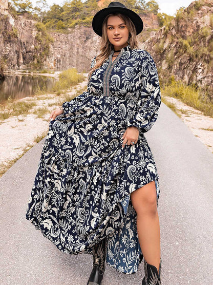 Plus Size Long Sleeve Maxi Dress - Fashion Finder Hub