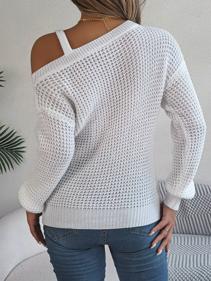 Asymmetrical Neck Long Sleeve Sweater - Fashion Finder Hub