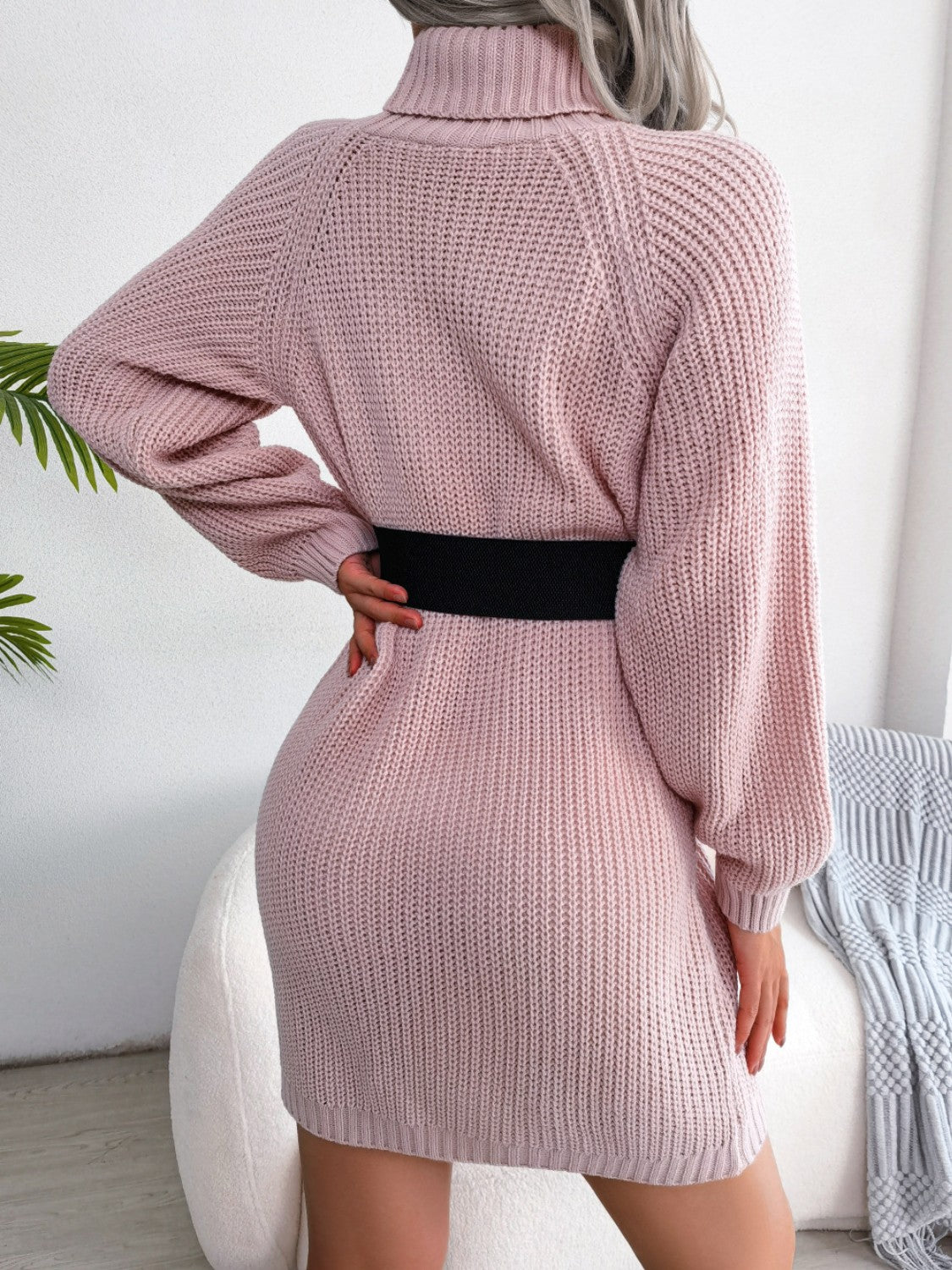 Decorative Button Turtleneck Sweater Dress - Fashion Finder Hub