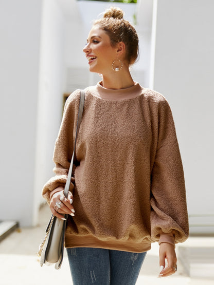 Mock Neck Dropped Shoulder Sweatshirt - Fashion Finder Hub