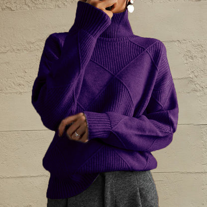 Geometric Turtleneck Long Sleeve Sweater - Fashion Finder Hub