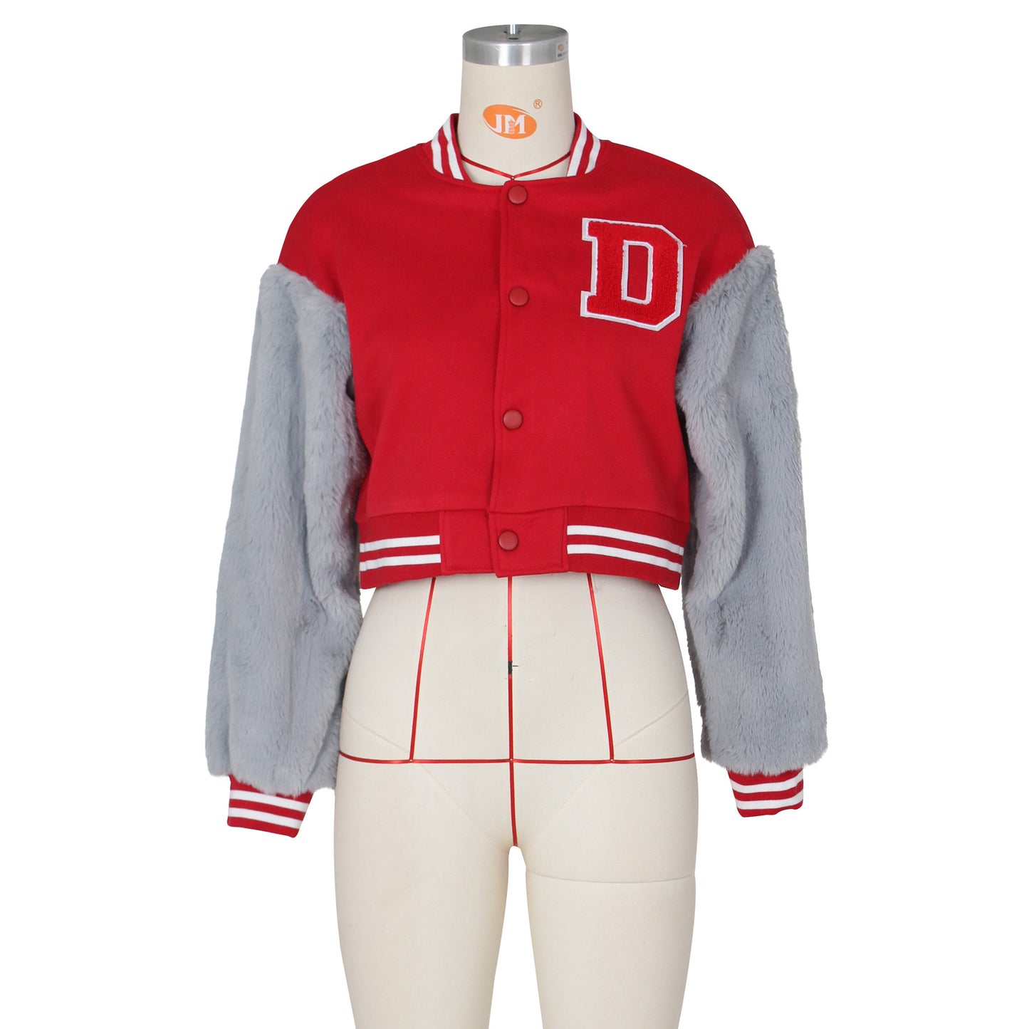 Fashionable Casual Short Baseball Jacket With Fur Sleeves