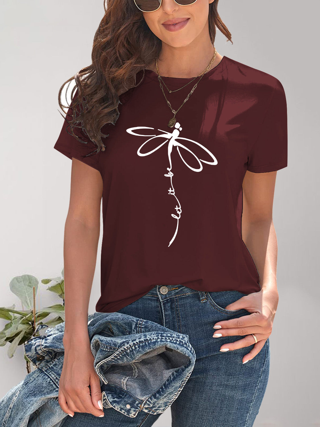 Dragonfly Graphic Round Neck Short Sleeve T-Shirt - Fashion Finder Hub