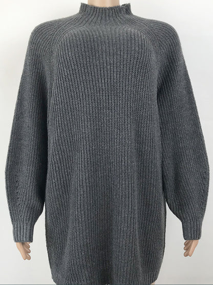 Mock Neck Dropped Shoulder Sweater Dress - Fashion Finder Hub