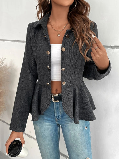 Ruffle Hem Collared Blazer - Fashion Finder Hub