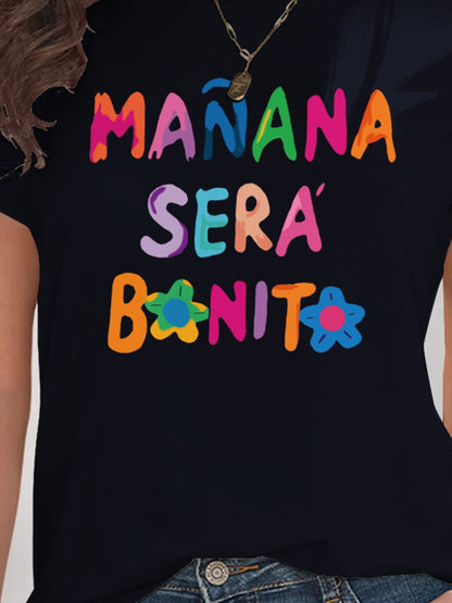 Letter Graphic Round Neck Short Sleeve T-Shirt - Fashion Finder Hub