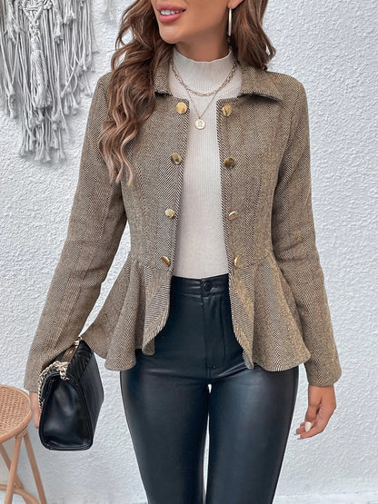 Ruffle Hem Collared Blazer - Fashion Finder Hub