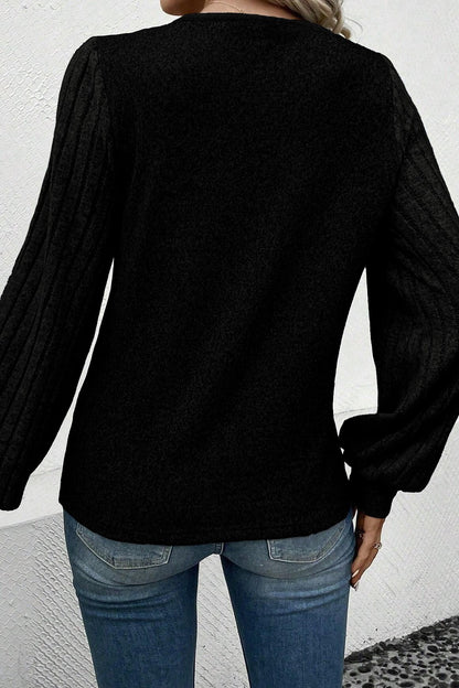 Decorative Button V-Neck Lantern Sleeve Blouse - Fashion Finder Hub