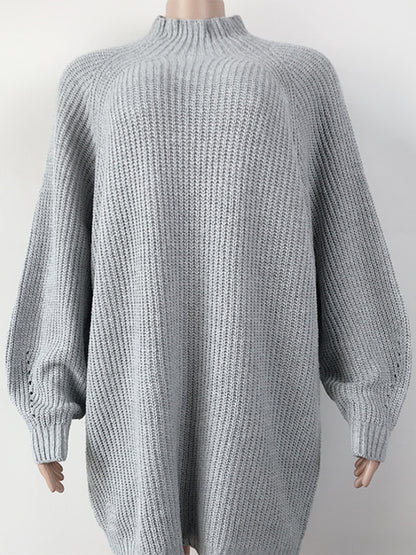 Mock Neck Dropped Shoulder Sweater Dress - Fashion Finder Hub