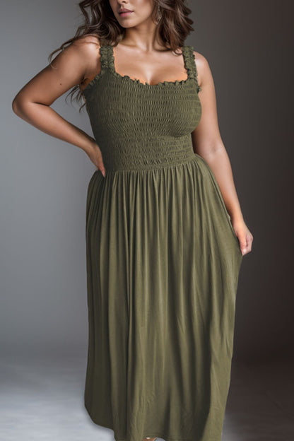 Plus Size Smocked Square Neck Maxi Dress - Fashion Finder Hub