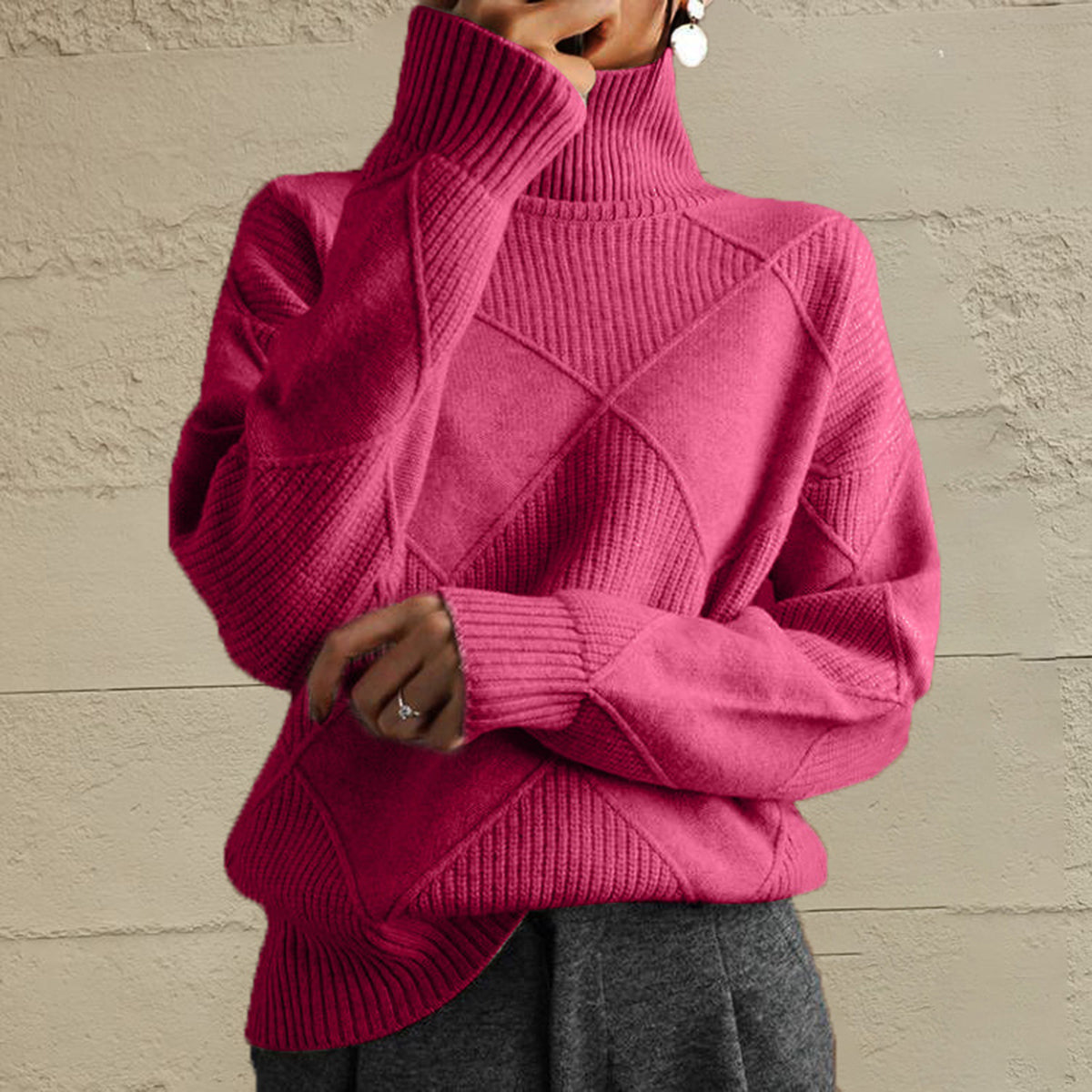 Geometric Turtleneck Long Sleeve Sweater - Fashion Finder Hub