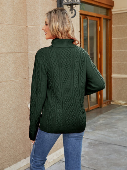 Cable-Knit Mock Neck Sweater - Fashion Finder Hub