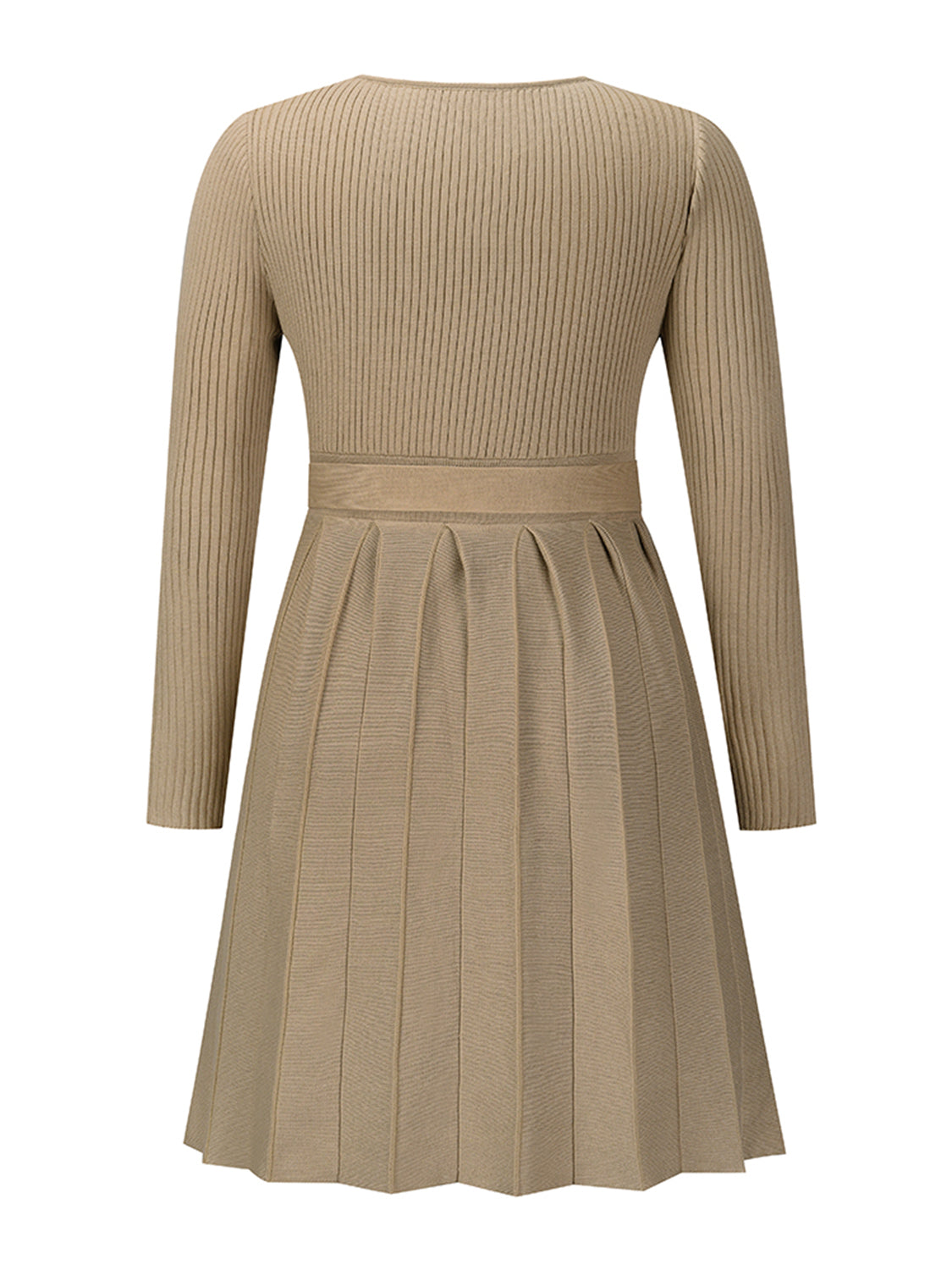 Surplice Neck Tie Front Pleated Sweater Dress - Fashion Finder Hub