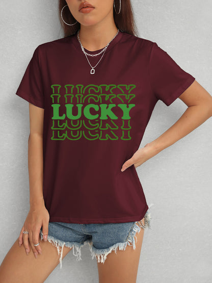 LUCKY Round Neck Short Sleeve T-Shirt - Fashion Finder Hub