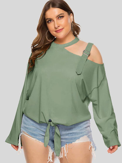 Plus Size Cold-Shoulder Tied Top - Fashion Finder Hub