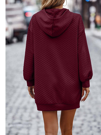 Textured Drawstring Tunic Hoodie - Fashion Finder Hub