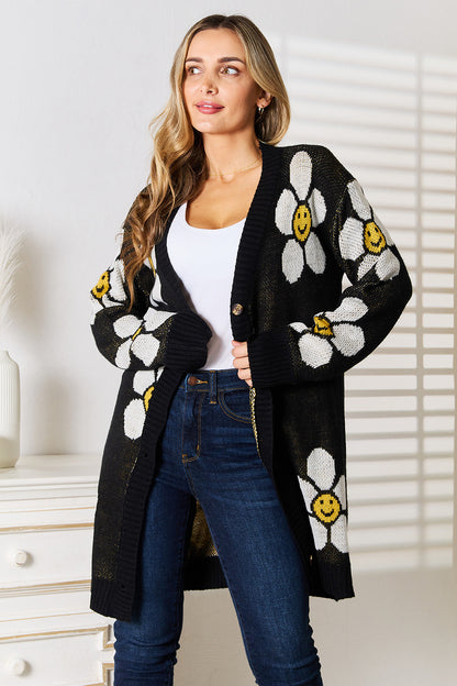 Floral Button Down Longline Cardigan - Fashion Finder Hub