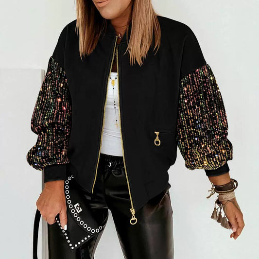 New Colorful Sequin Stitching Long-sleeved Coat