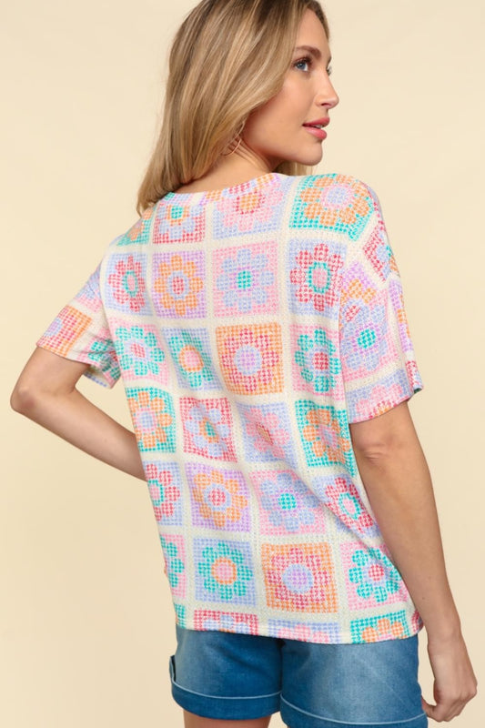 Haptics Flower Print Round Neck Short Sleeve T-Shirt - Fashion Finder Hub