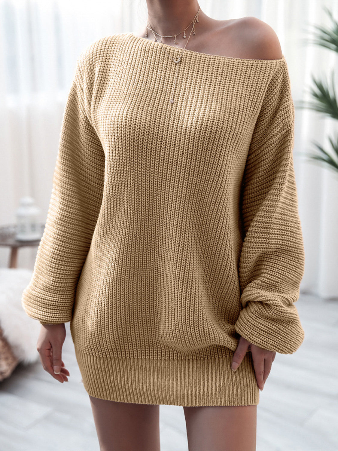 Rib-Knit Mini Sweater Dress - Fashion Finder Hub