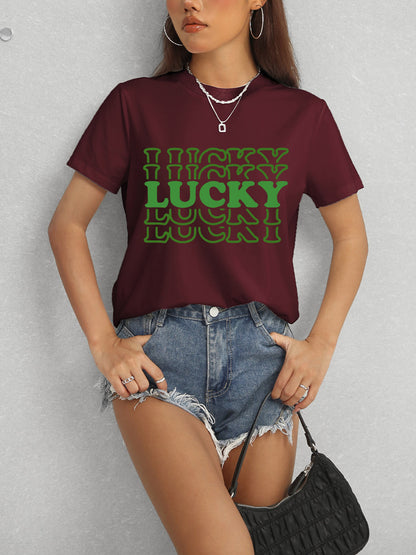 LUCKY Round Neck Short Sleeve T-Shirt - Fashion Finder Hub