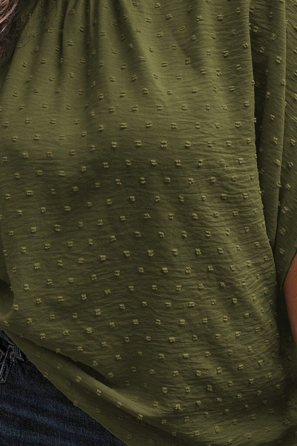 Plus Size Swiss Dot Tied Mock Neck Blouse - Fashion Finder Hub