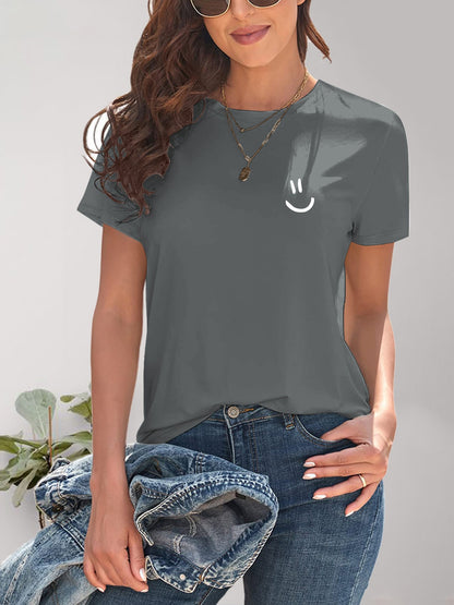 Smile Graphic Round Neck Short Sleeve T-Shirt - Fashion Finder Hub