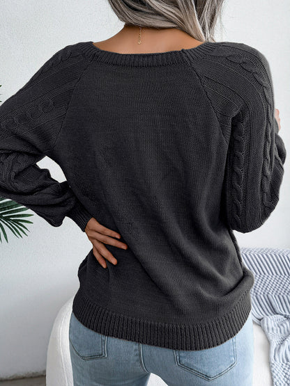 Decorative Button Cable-Knit Sweater - Fashion Finder Hub